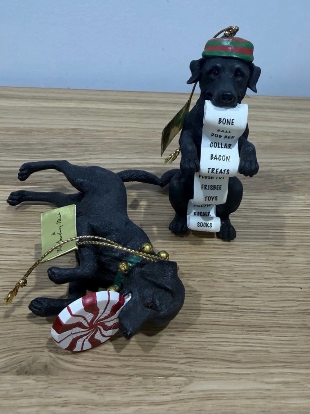 2 LOVABLE LABRADOR VINTAGE CHRISTMAS ORNAMENTS By DANBURY MINT